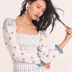 NWOT LoveShackFancy white & blue embroidered dress